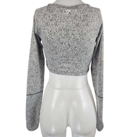 Gymshark Heathered Gray Long Sleeve Thumb Hole Athletic Crop Women's Top  M - Picture 3 of 5